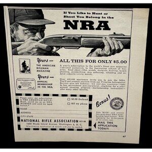 NRA National Rifle Assoc Print Ad Vintage 1962 Membership Mail In